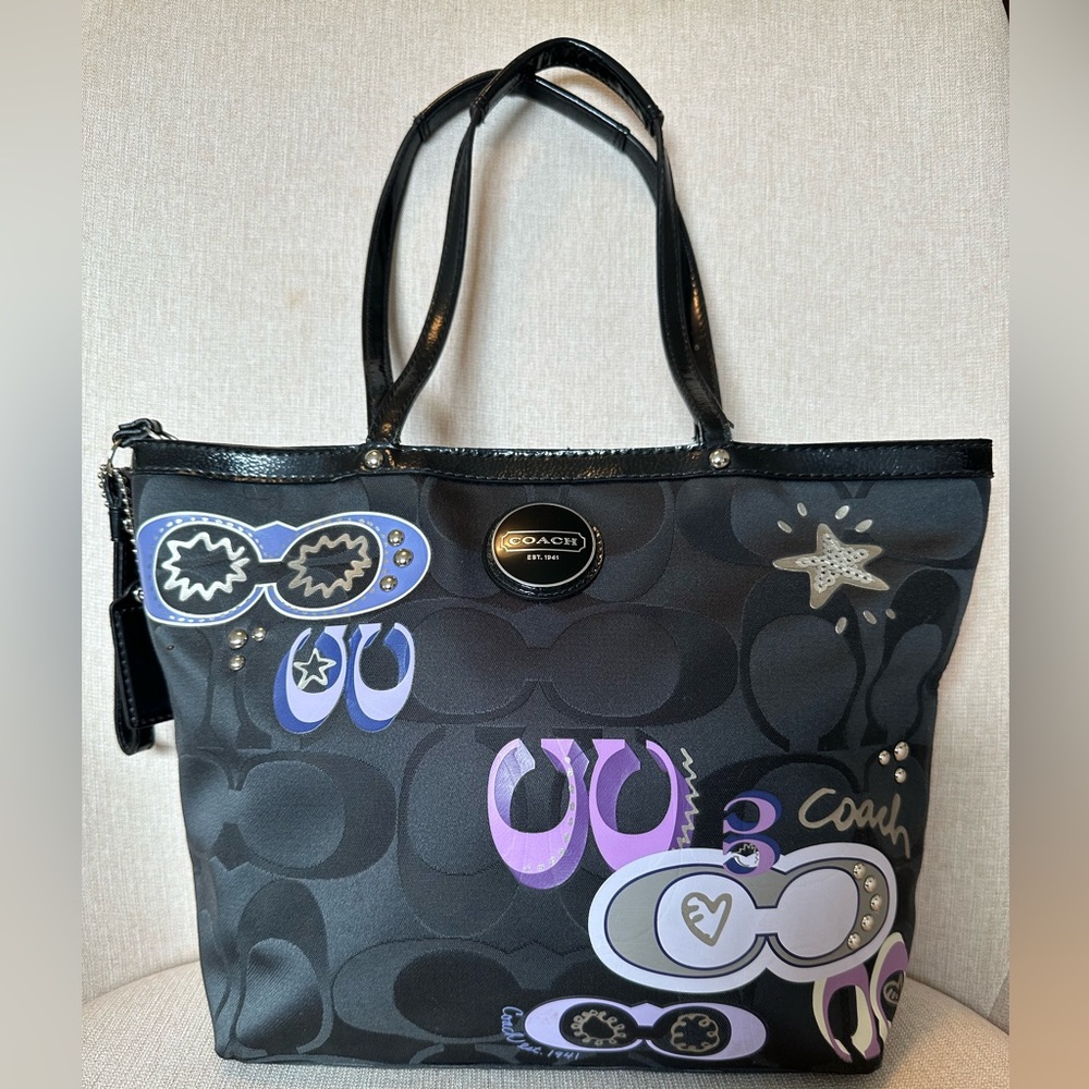 Coach Black Poppy Tote Purse